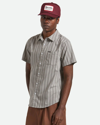 Brixton Charter Stripe Short Sleeve Shirt - Charcoal/Grey