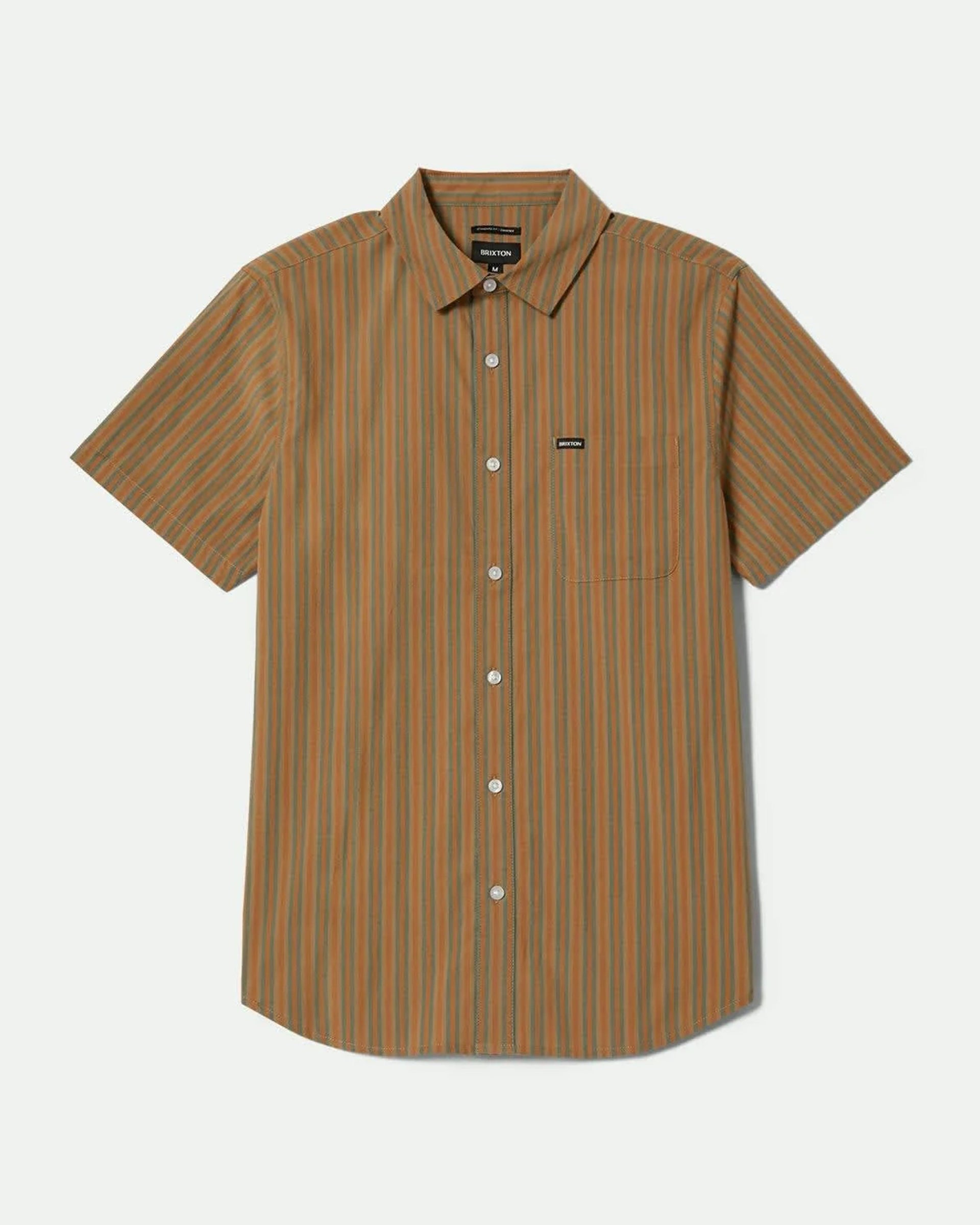 Brixton Charter Stripe Short Sleeve Shirt - Rustic Caramel/Night Sage