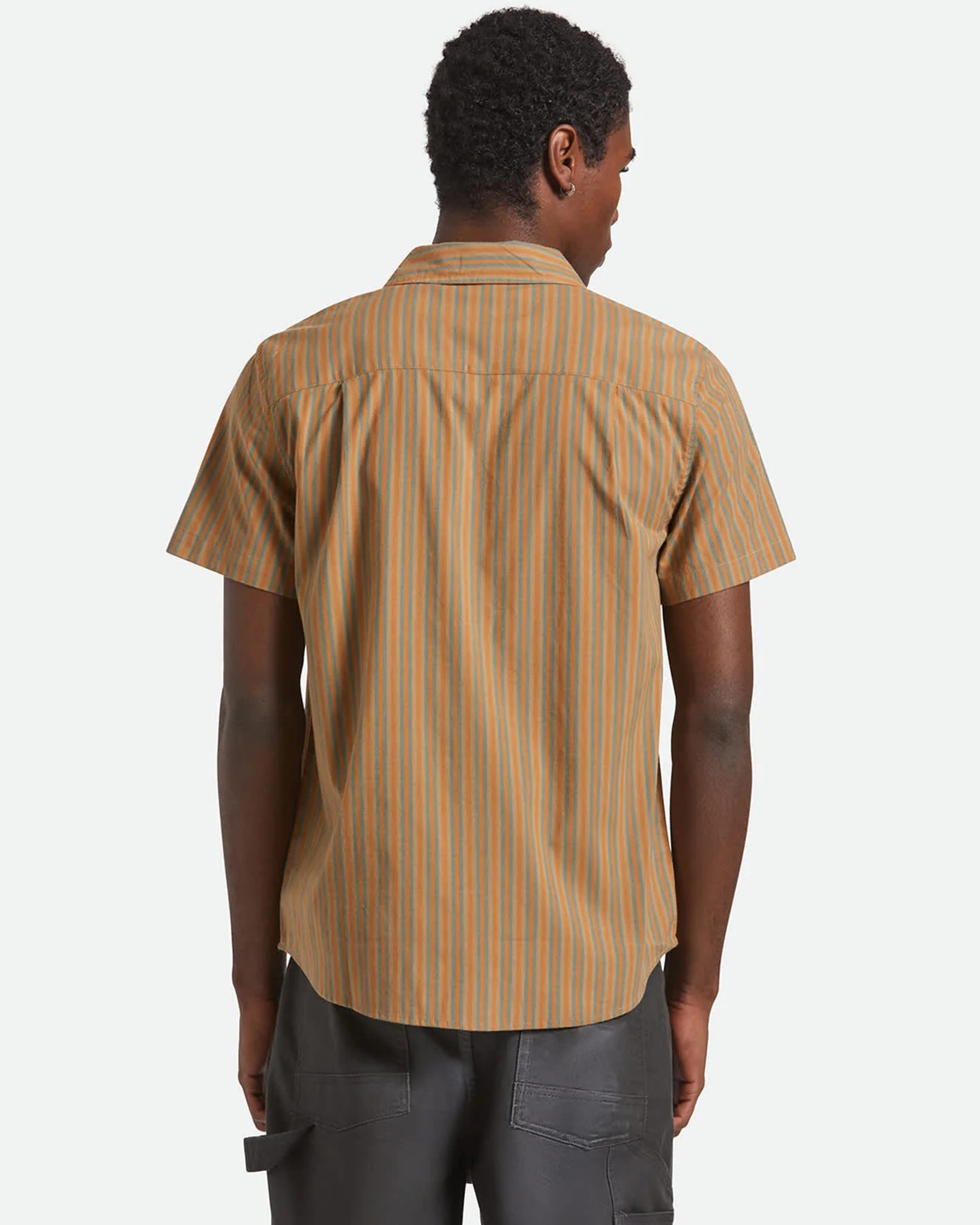 Brixton Charter Stripe Short Sleeve Shirt - Rustic Caramel/Night Sage