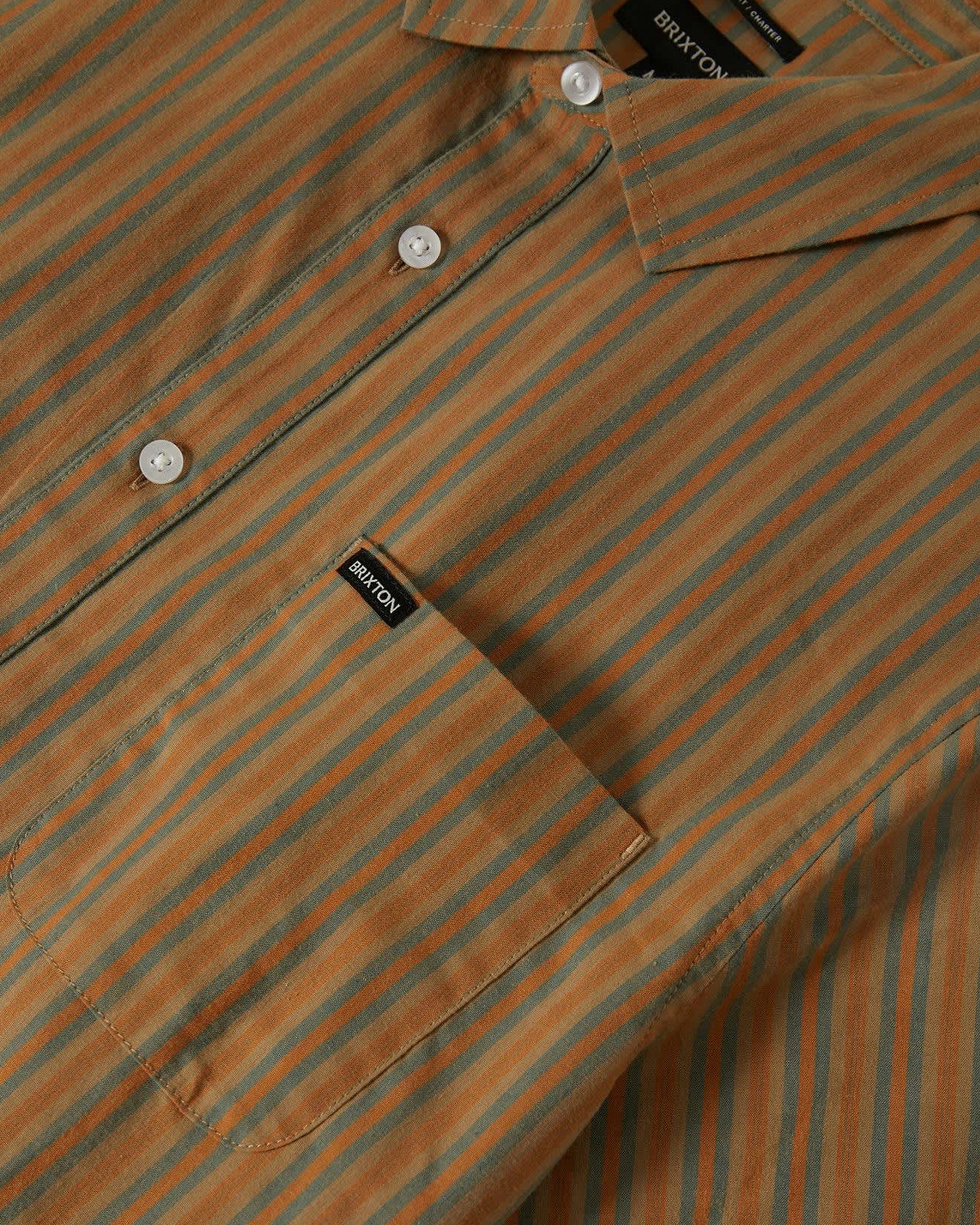 Brixton Charter Stripe Short Sleeve Shirt - Rustic Caramel/Night Sage