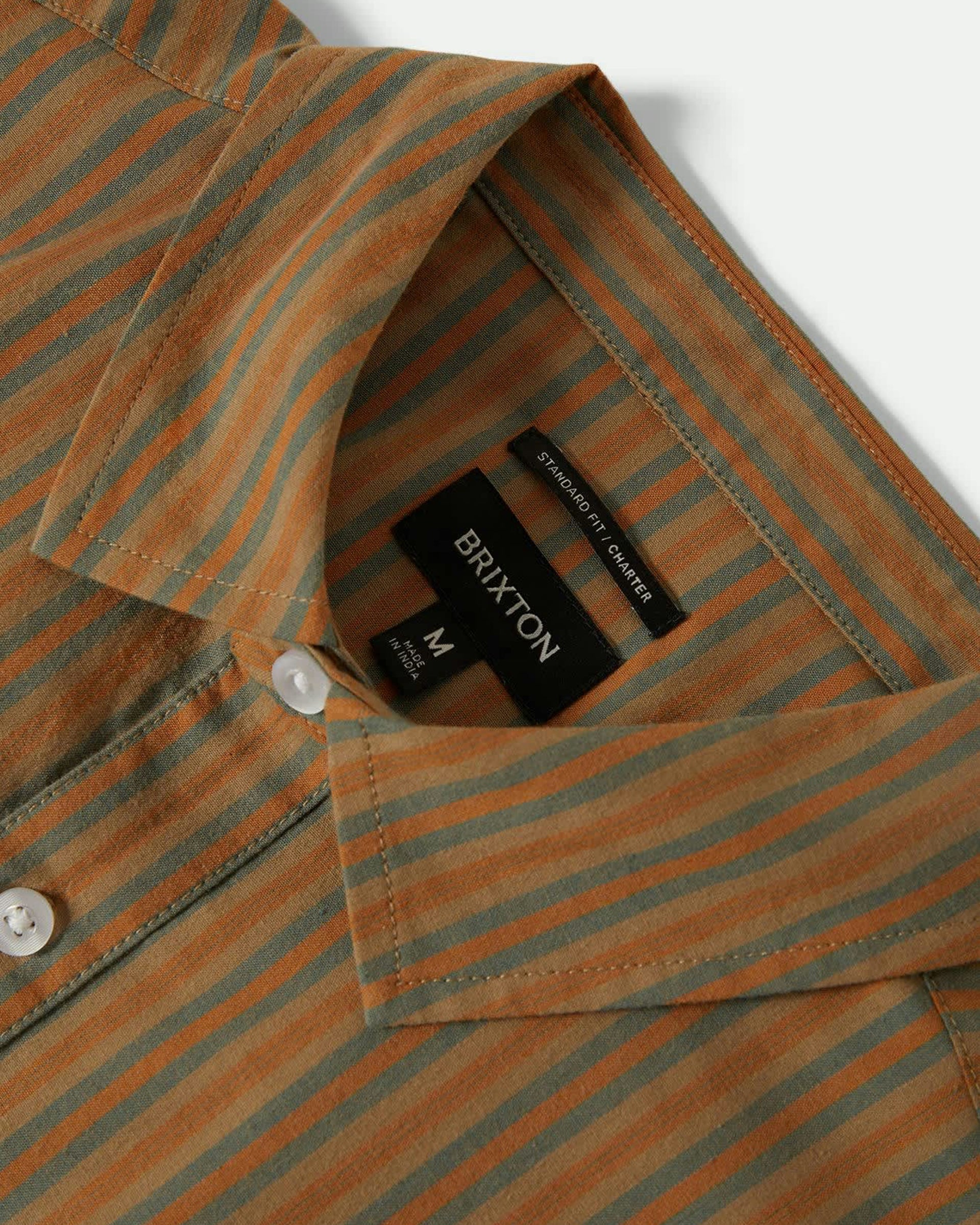 Brixton Charter Stripe Short Sleeve Shirt - Rustic Caramel/Night Sage