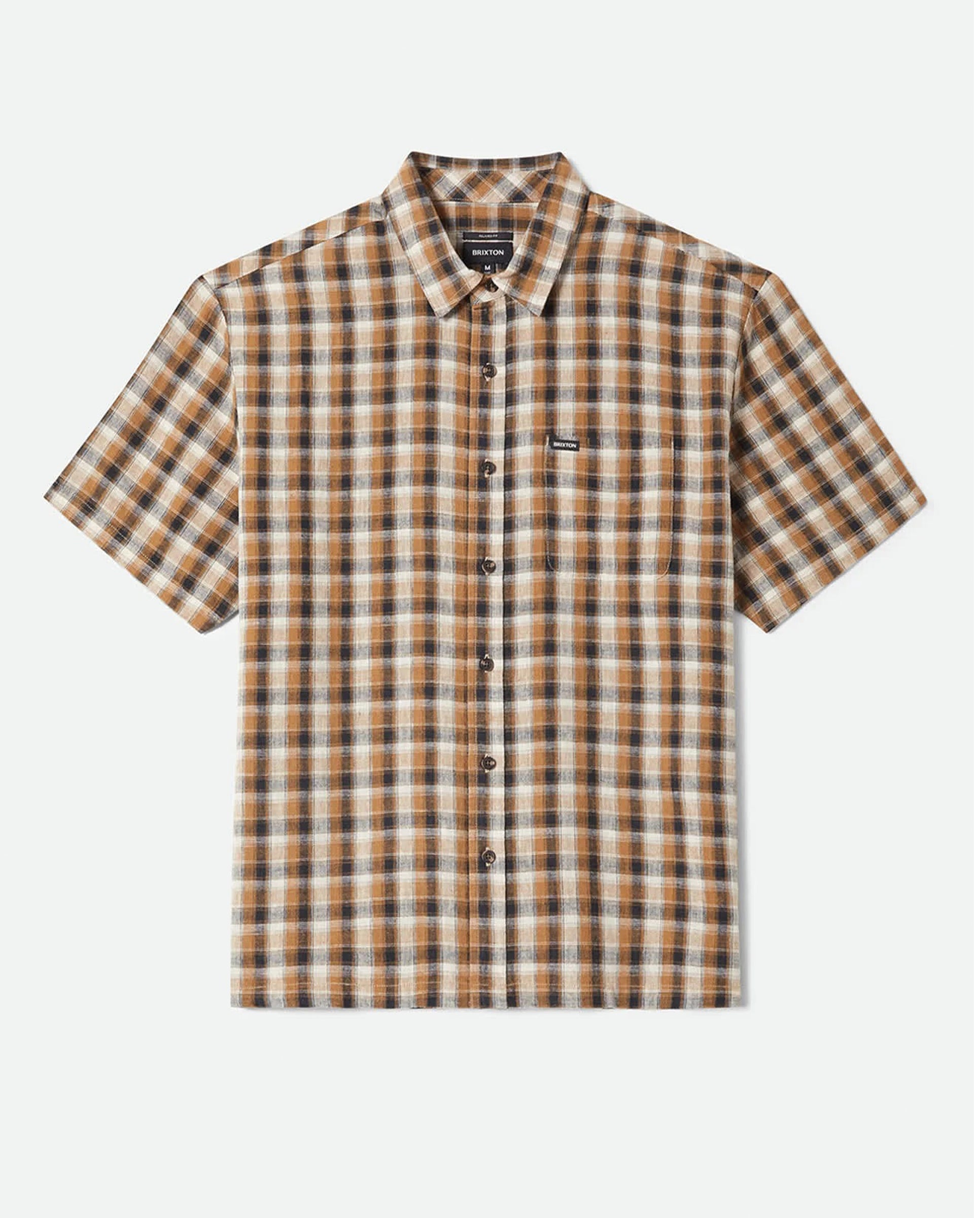 Brixton Cru Linen Blend Plaid S/S Shirt - Black/Tobacco Plaid