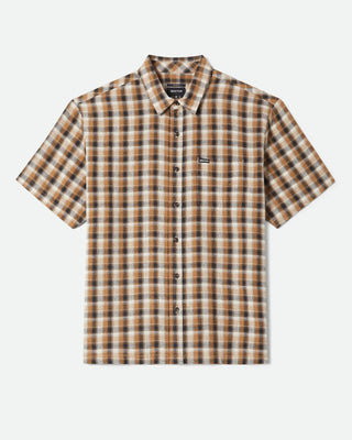 Brixton Cru Linen Blend Plaid S/S Shirt - Black/Tobacco Plaid