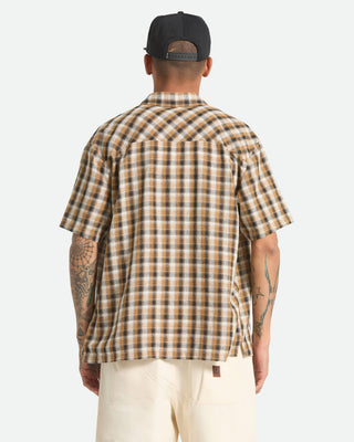 Brixton Cru Linen Blend Plaid S/S Shirt - Black/Tobacco Plaid