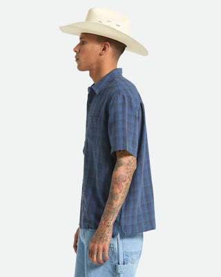 Cru Linen Blend Plaid S/S Shirt - Dark Blue/Black Plaid