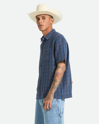 Cru Linen Blend Plaid S/S Shirt - Dark Blue/Black Plaid