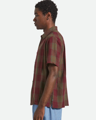 Brixton Cru Linen Blend Short Sleeve Shirt - Olive Surplus/Port