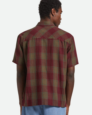 Brixton Cru Linen Blend Short Sleeve Shirt - Olive Surplus/Port