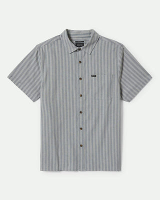 Brixton Cru Oxford Stripe Short Sleeve Shirt - Basalt Blue/Whitecap Stripe