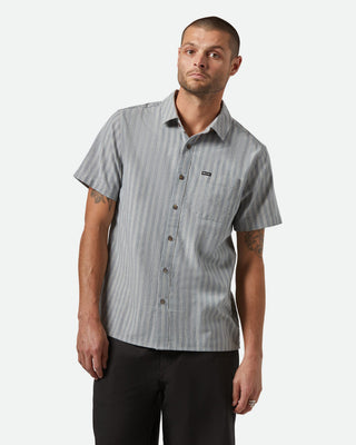 Brixton Cru Oxford Stripe Short Sleeve Shirt - Basalt Blue/Whitecap Stripe
