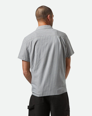 Brixton Cru Oxford Stripe Short Sleeve Shirt - Basalt Blue/Whitecap Stripe