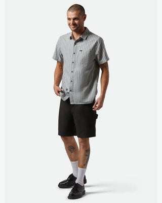 Brixton Cru Oxford Stripe Short Sleeve Shirt - Basalt Blue/Whitecap Stripe