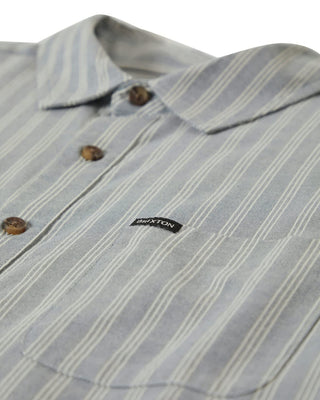 Brixton Cru Oxford Stripe Short Sleeve Shirt - Basalt Blue/Whitecap Stripe