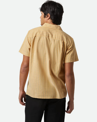 Brixton Cru Oxford Stripe Short Sleeve Shirt - Curry/Green Stripe