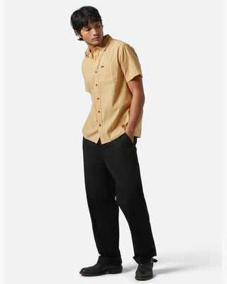 Brixton Cru Oxford Stripe Short Sleeve Shirt - Curry/Green Stripe