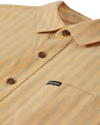 Brixton Cru Oxford Stripe Short Sleeve Shirt - Curry/Green Stripe