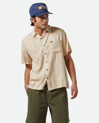 Brixton Cru Slub Relaxed Short Sleeve Shirt - Hazelnut/Painterly Stripe
