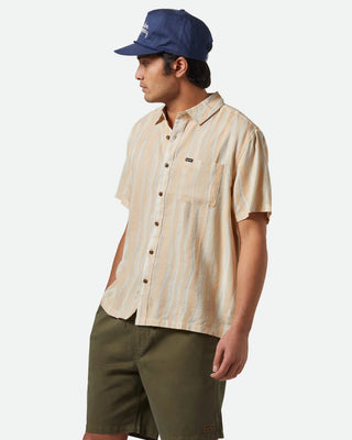 Brixton Cru Slub Relaxed Short Sleeve Shirt - Hazelnut/Painterly Stripe
