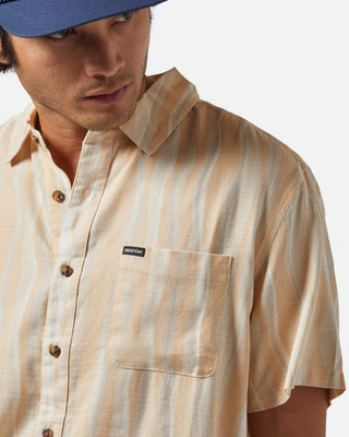 Brixton Cru Slub Relaxed Short Sleeve Shirt - Hazelnut/Painterly Stripe