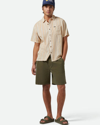 Brixton Cru Slub Relaxed Short Sleeve Shirt - Hazelnut/Painterly Stripe