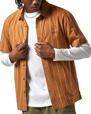 Brixton Cru Stripe Short Sleeve Woven Shirt - Washed Copper/Burnst Red/Sunset