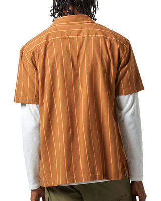 Brixton Cru Stripe Short Sleeve Woven Shirt - Washed Copper/Burnst Red/Sunset