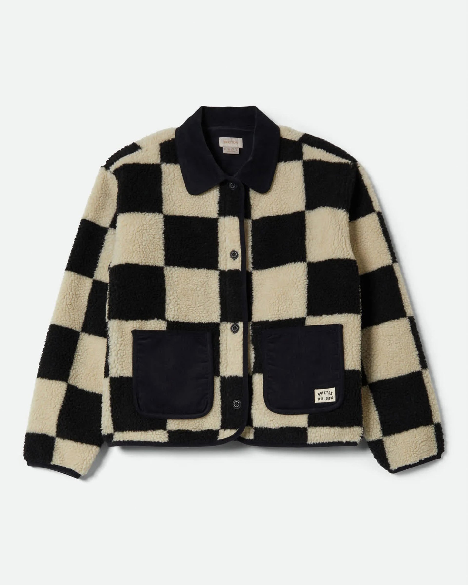 Brixton Women's Delilah Sherpa Jacket - Black/Natural Finish Line Checker