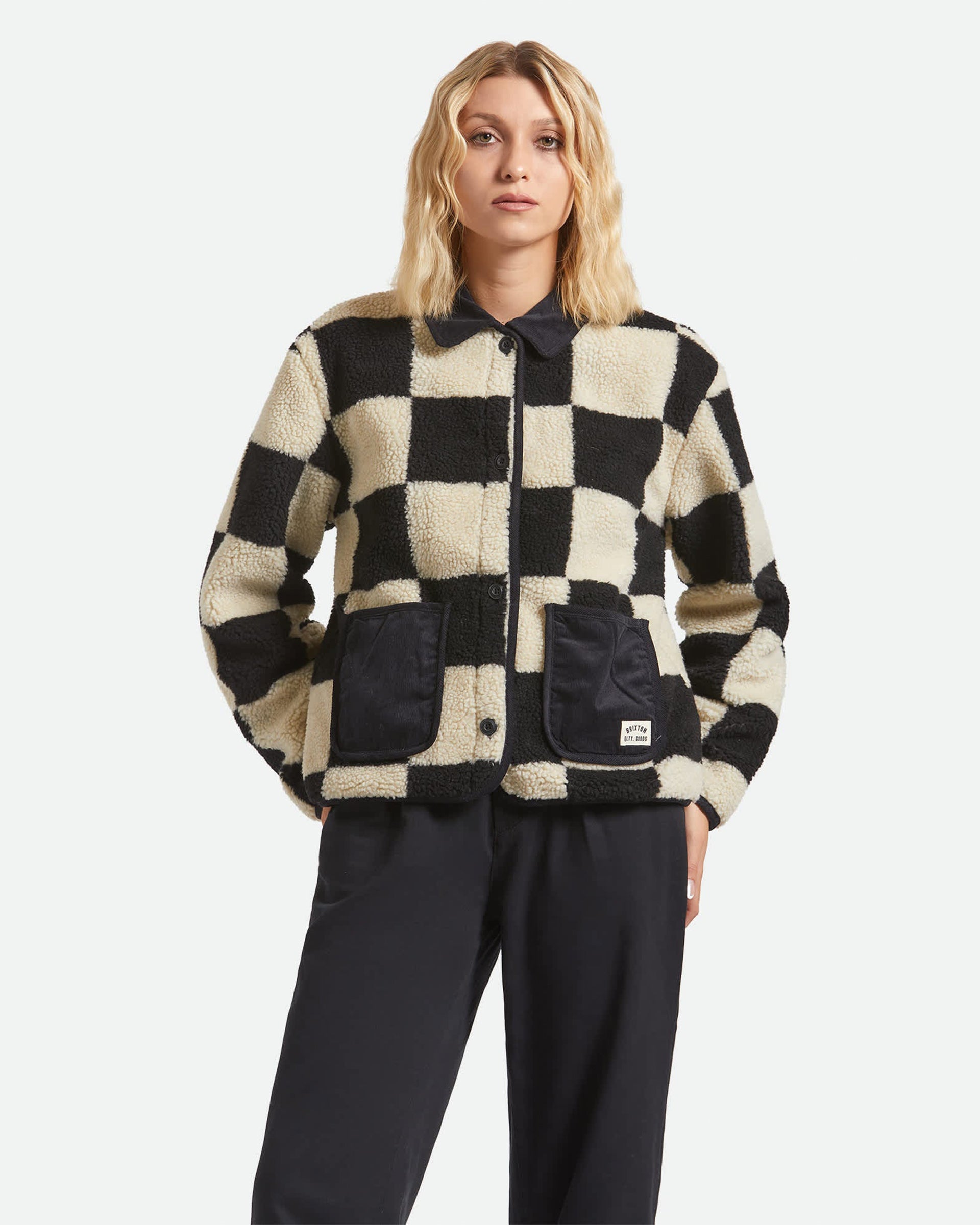Delilah Sherpa Jacket - Black/Natural Finish Line Checker – Jack's