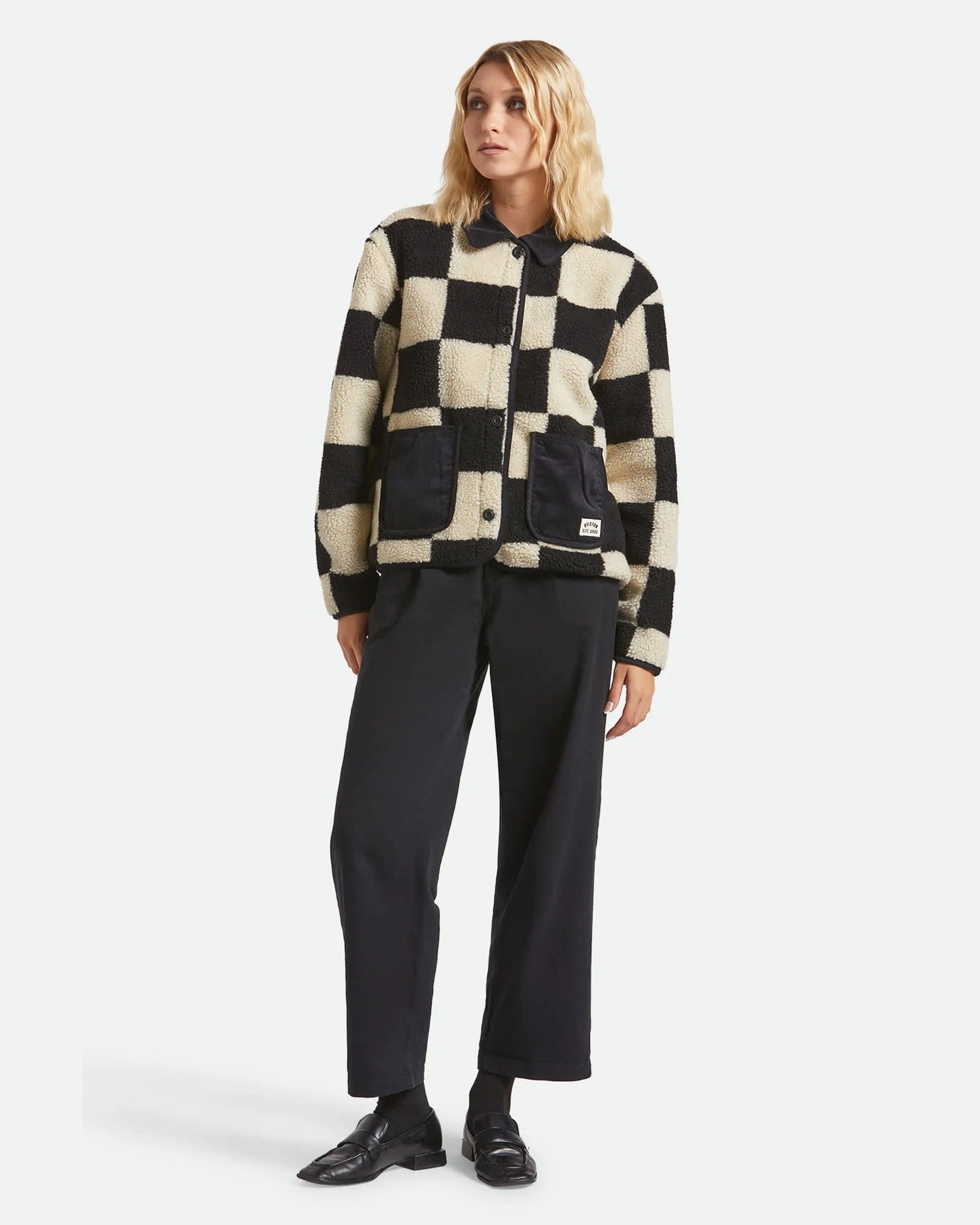 Delilah Sherpa Jacket - Black/Natural Finish Line Checker – Jack's