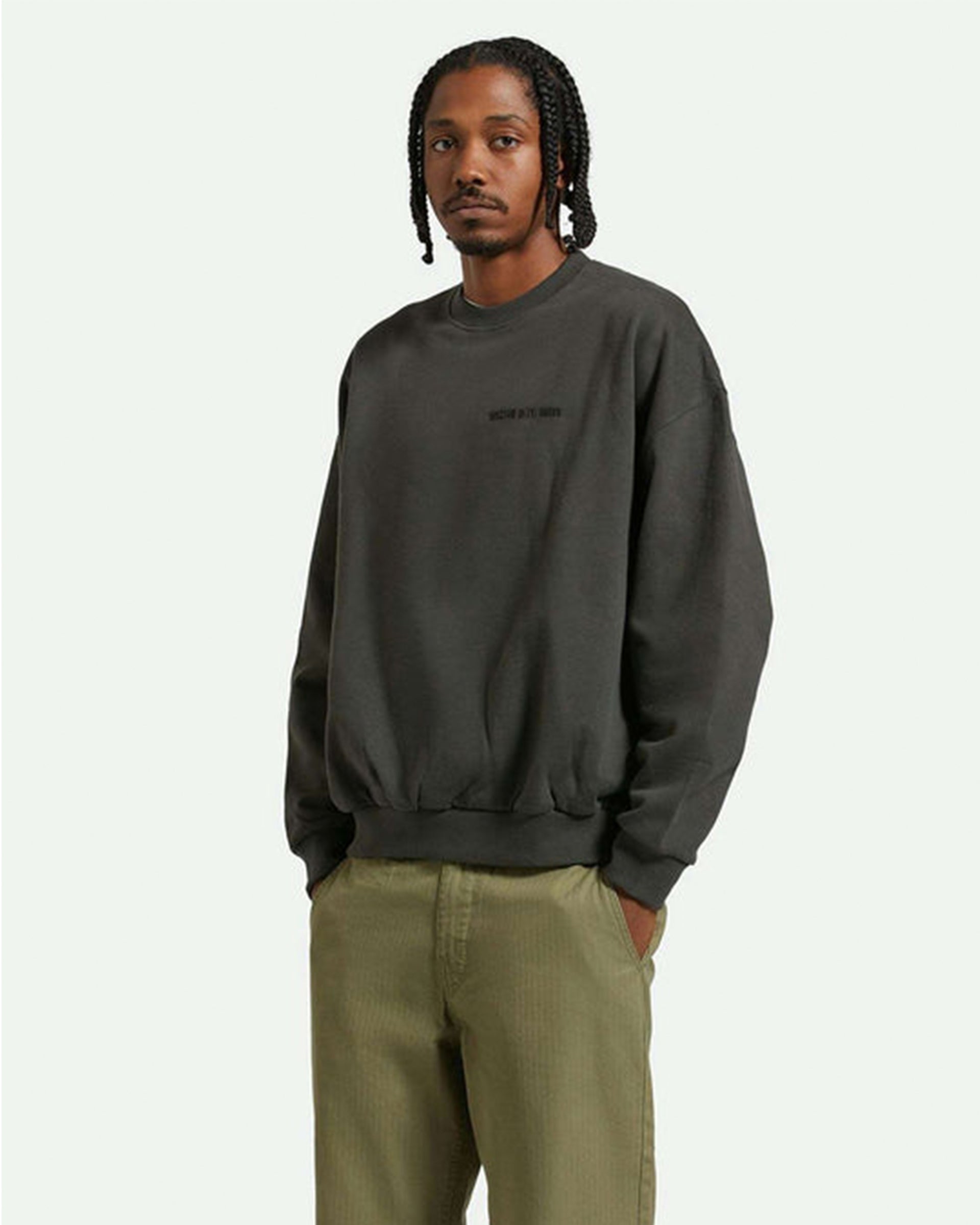 Brixton Embroidered Heavyweight Oversized Crew - Washed Black