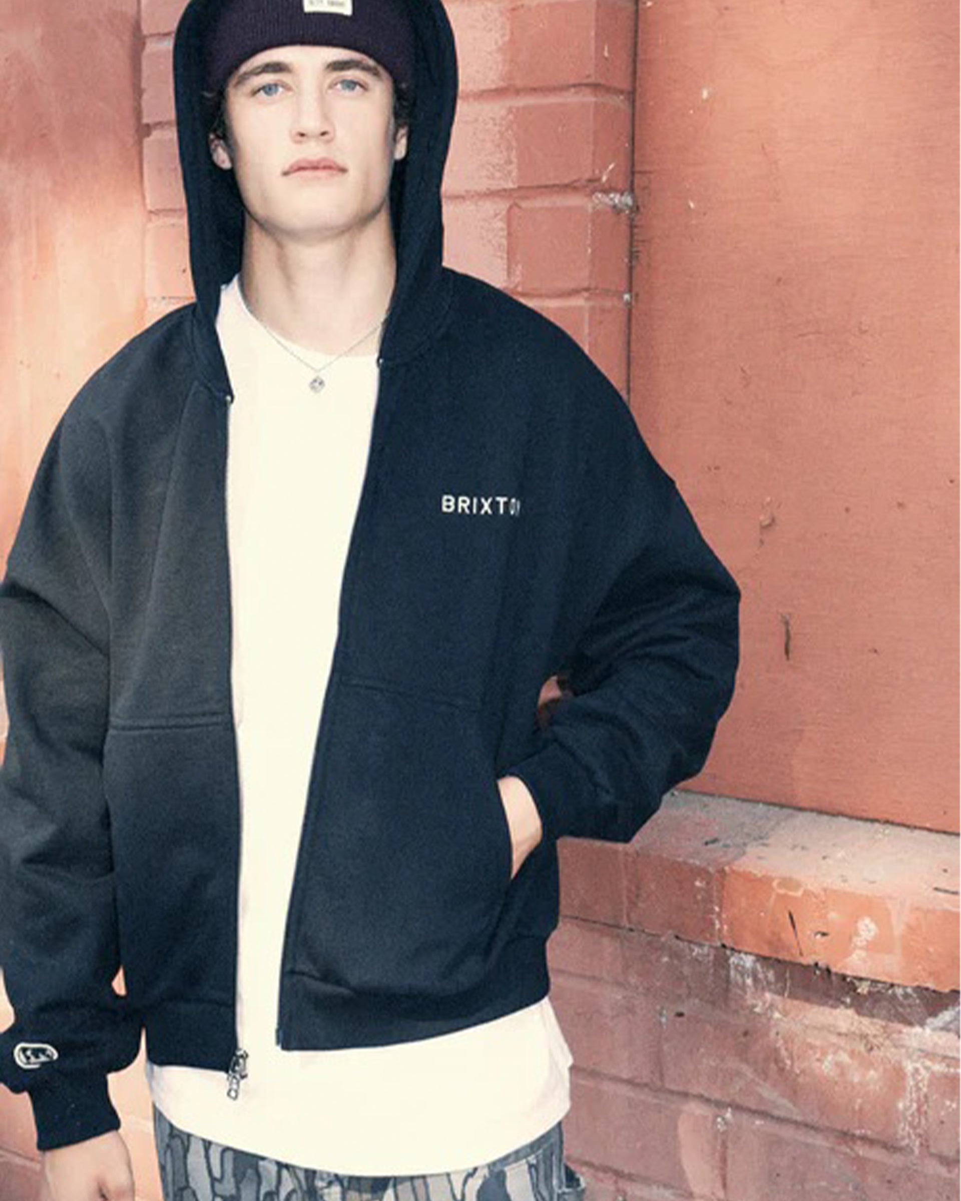 Brixton Embroidered Heavyweight Oversized Full Zip Hoodie - Black