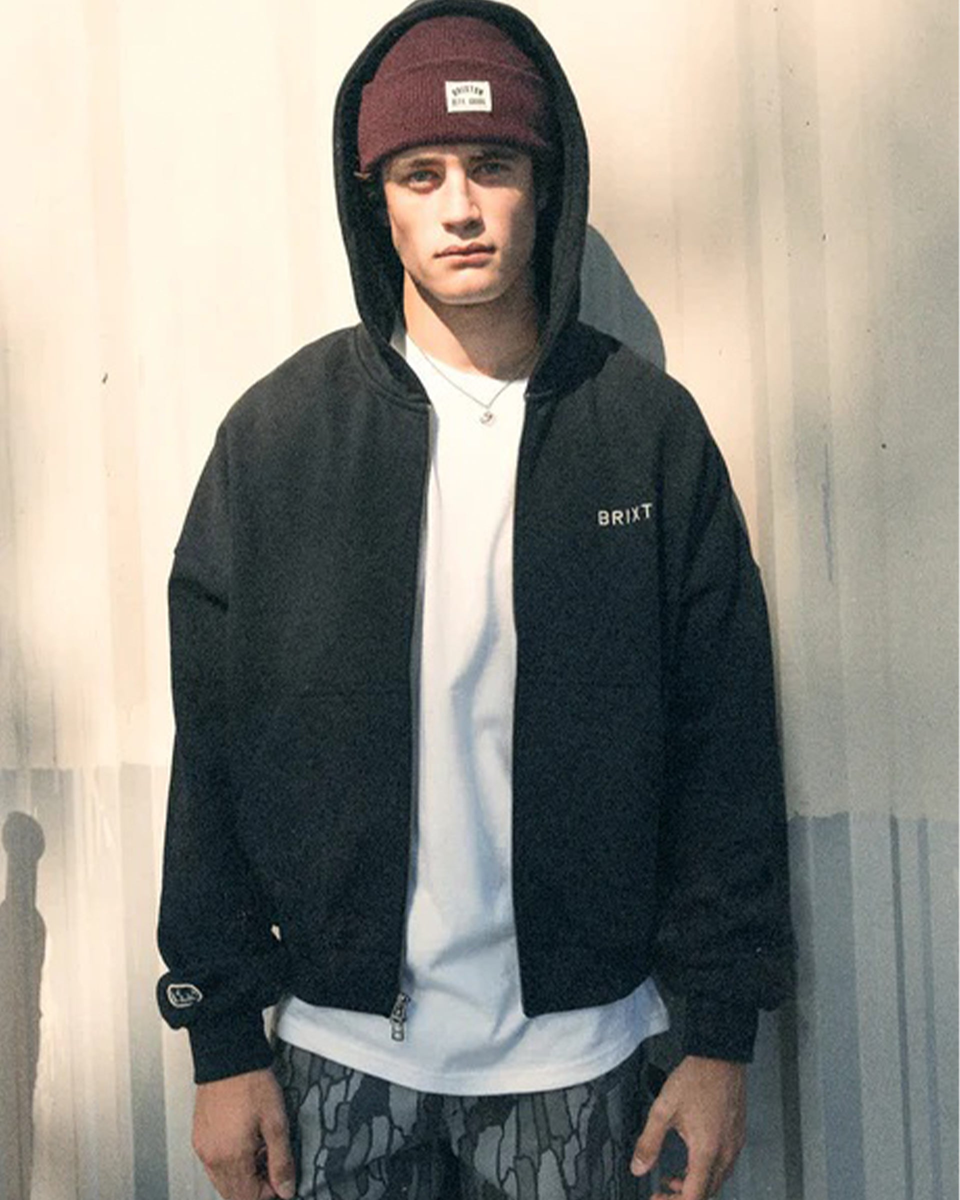 Brixton Embroidered Heavyweight Oversized Full Zip Hoodie - Black