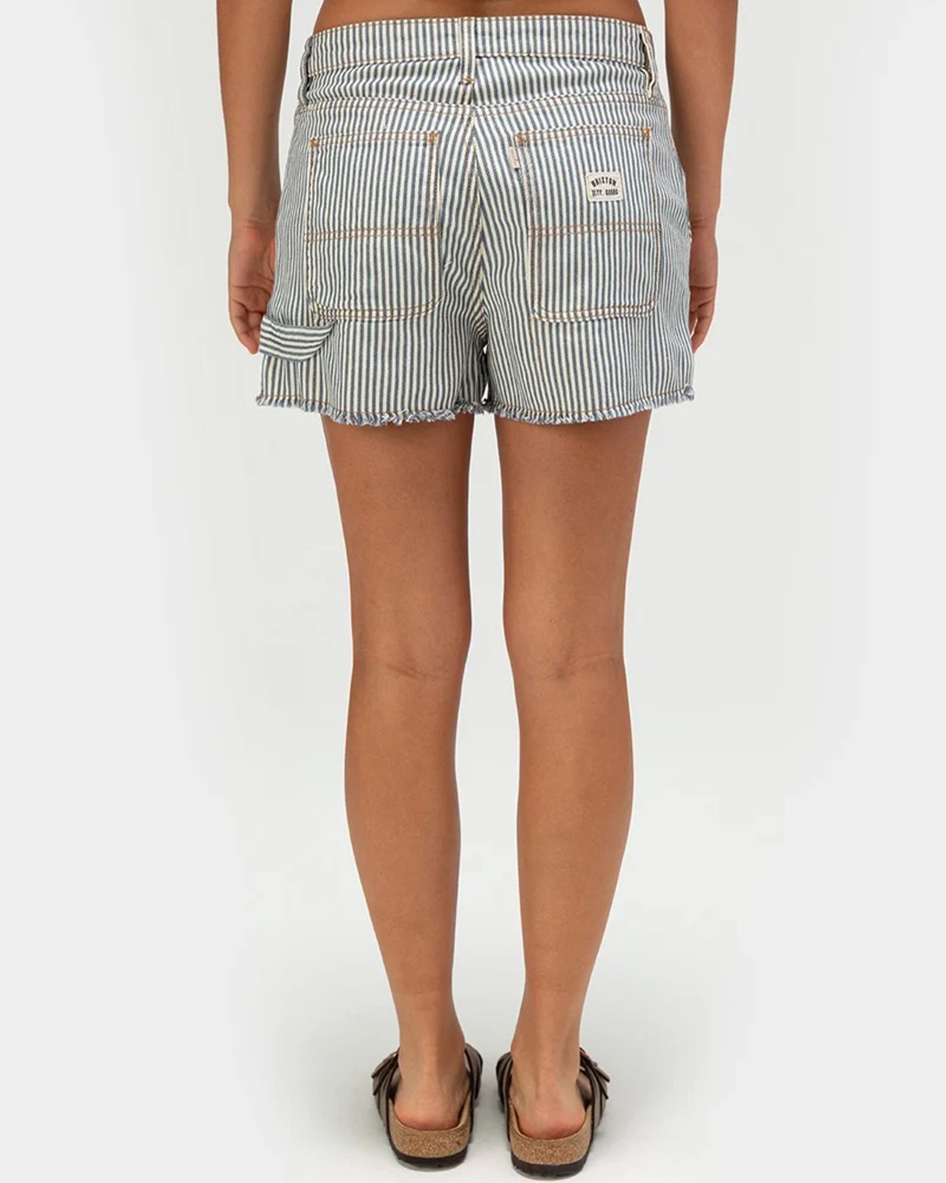 Brixton Women's Essex Cut Off Painter Short - Azure Blue Pinstripe