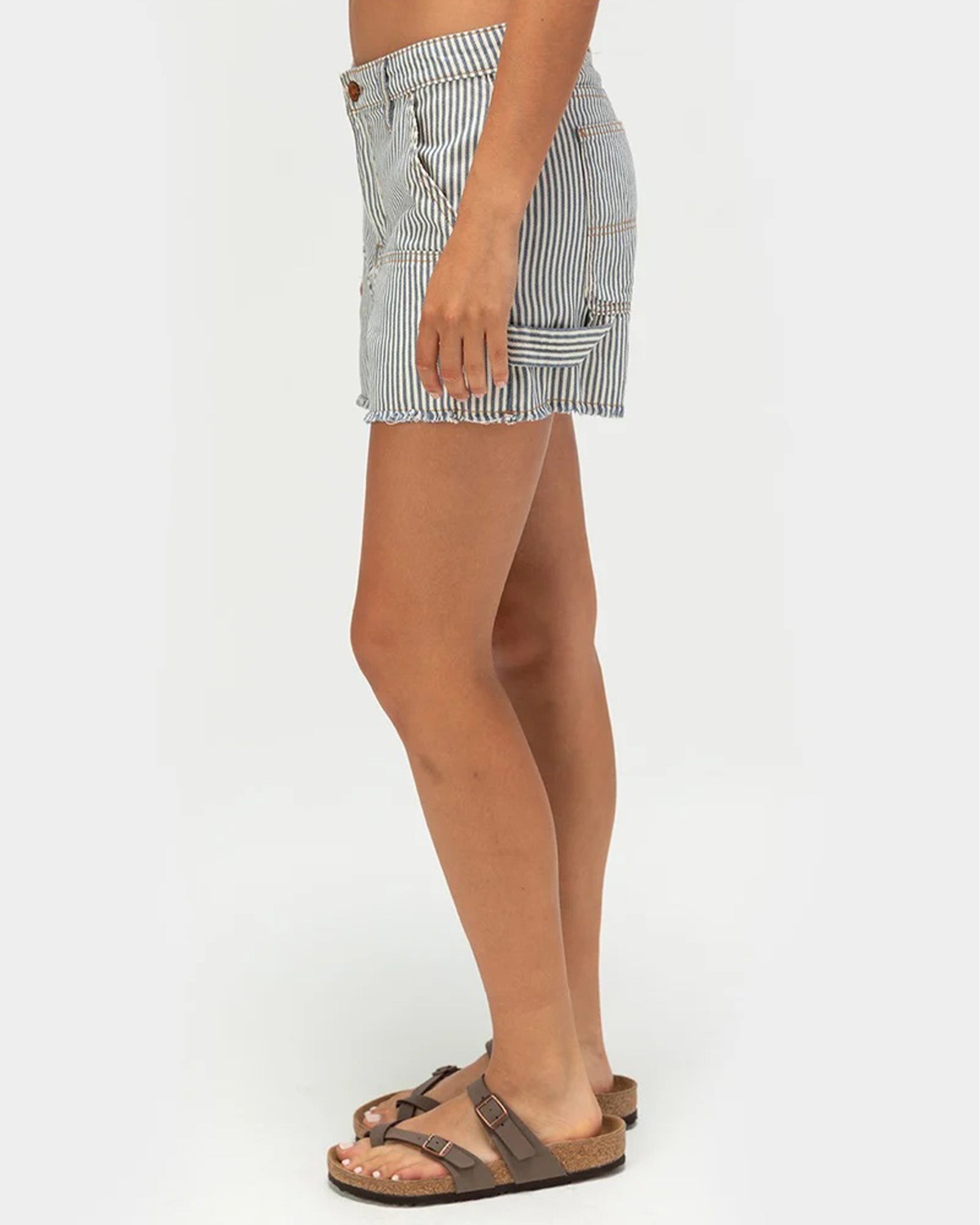 Brixton Women's Essex Cut Off Painter Short - Azure Blue Pinstripe