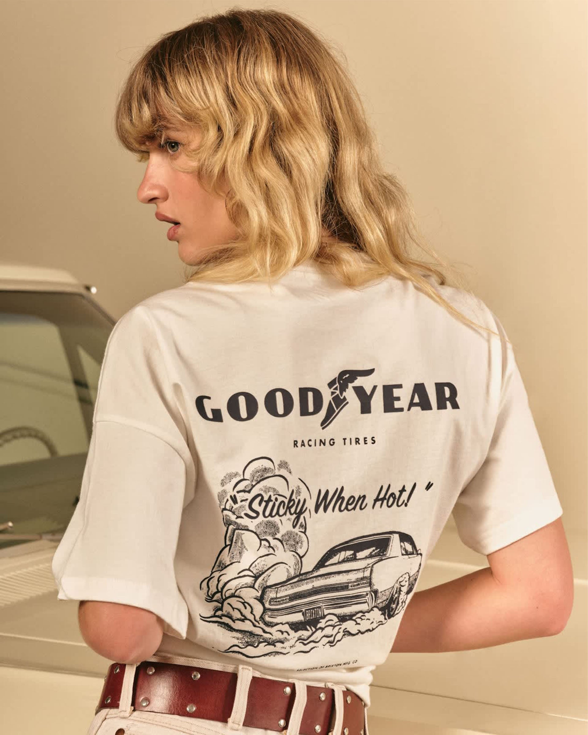 Brixton Women's Goodyear Burnout Boxy Crew T-Shirt - Off White