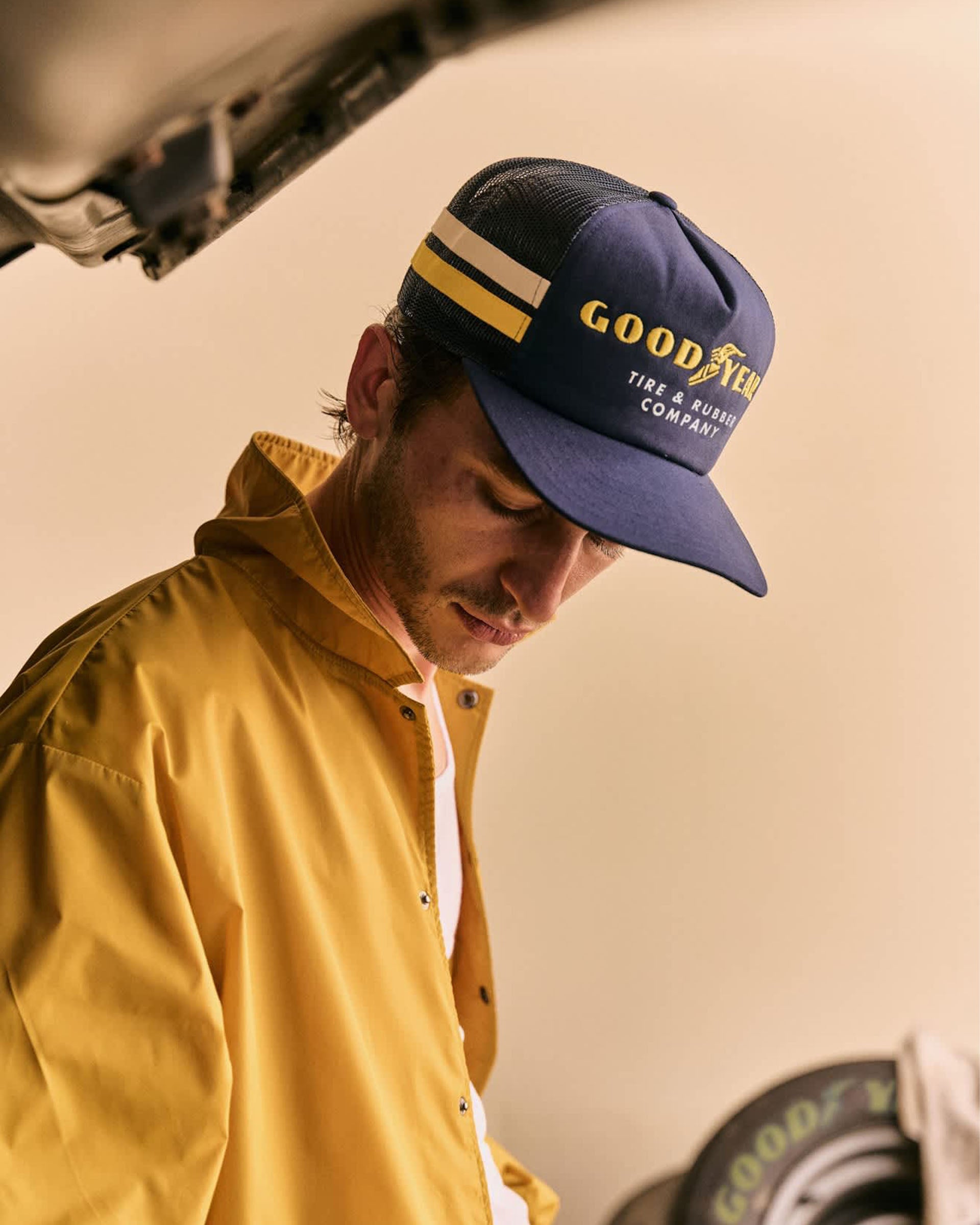 Brixton Goodyear Service Trucker Hat - Navy