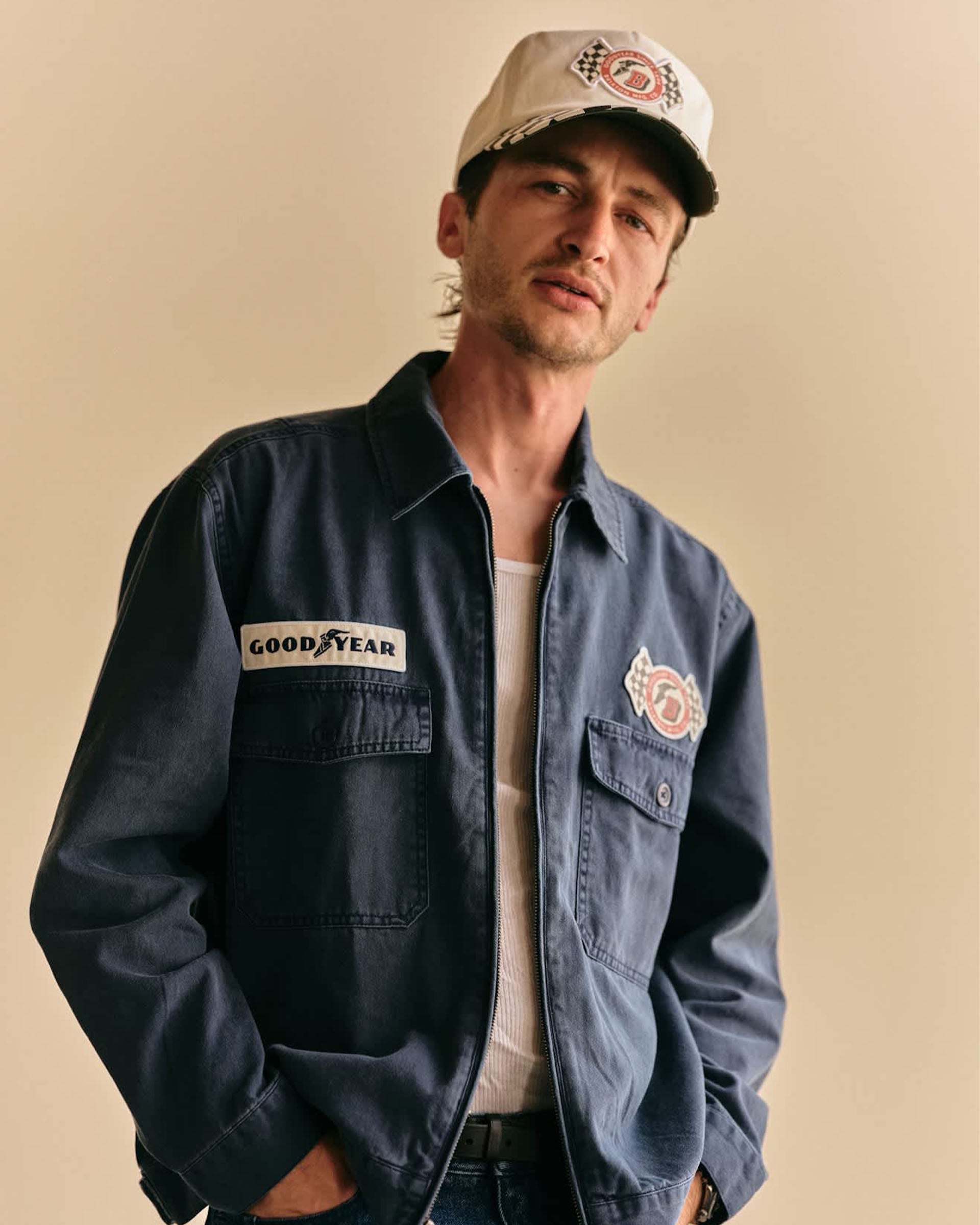 Goodyear Trademark Lightweight Coaches Jacket - Washed Navy