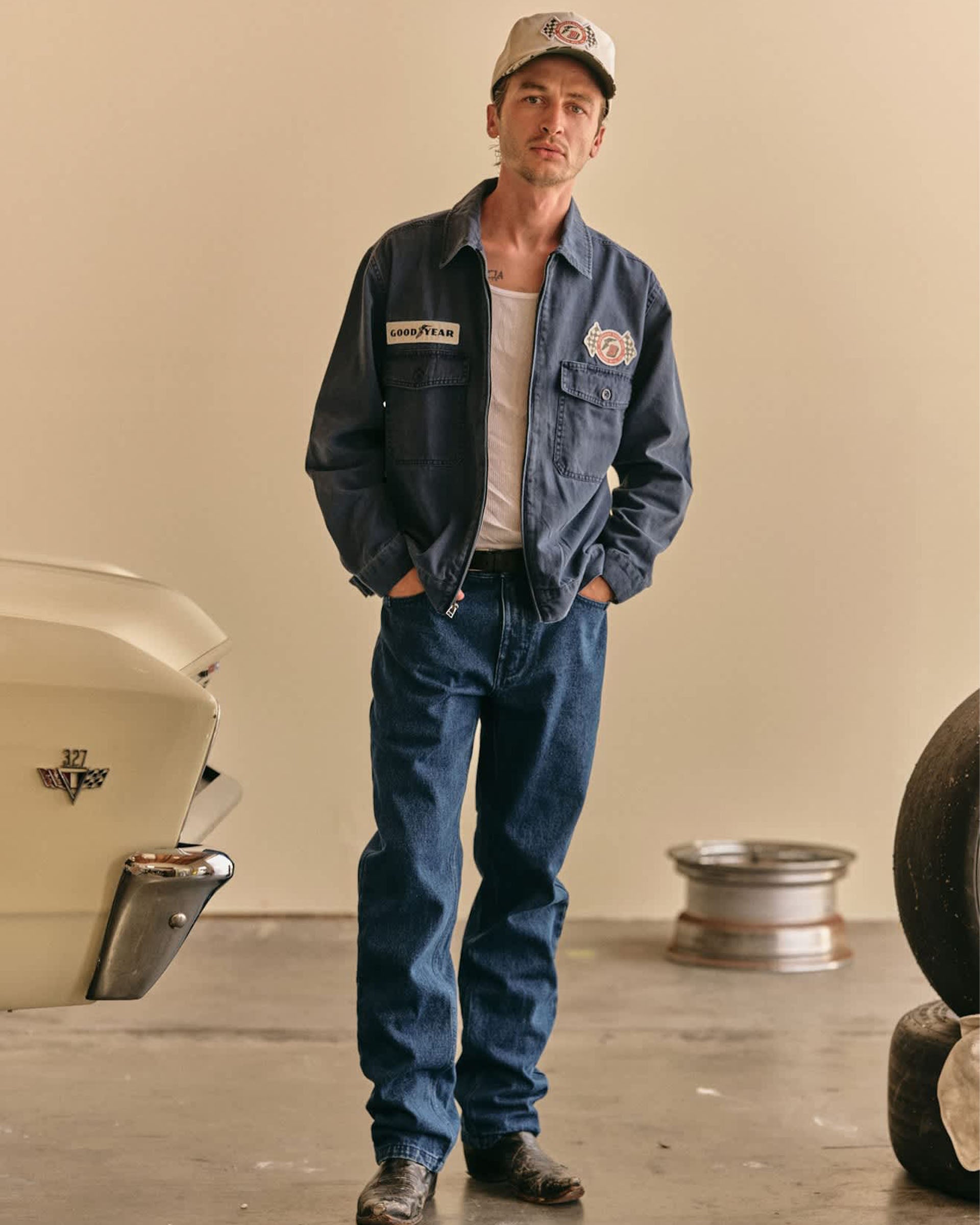 Goodyear Trademark Lightweight Coaches Jacket - Washed Navy