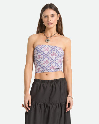 Brixton Women's Hot To Go Tube Top - Off White/Blue Tile