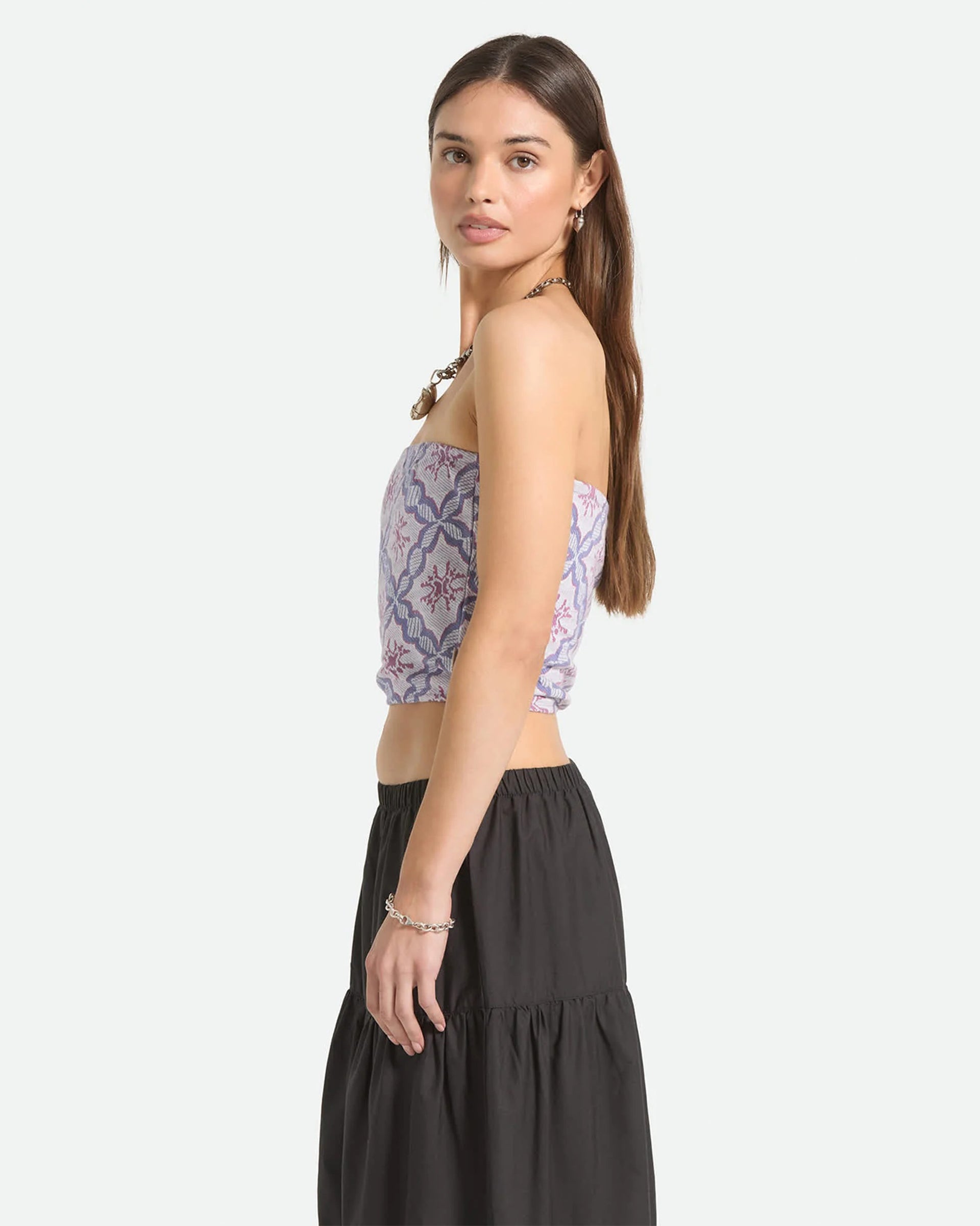 Brixton Women's Hot To Go Tube Top - Off White/Blue Tile
