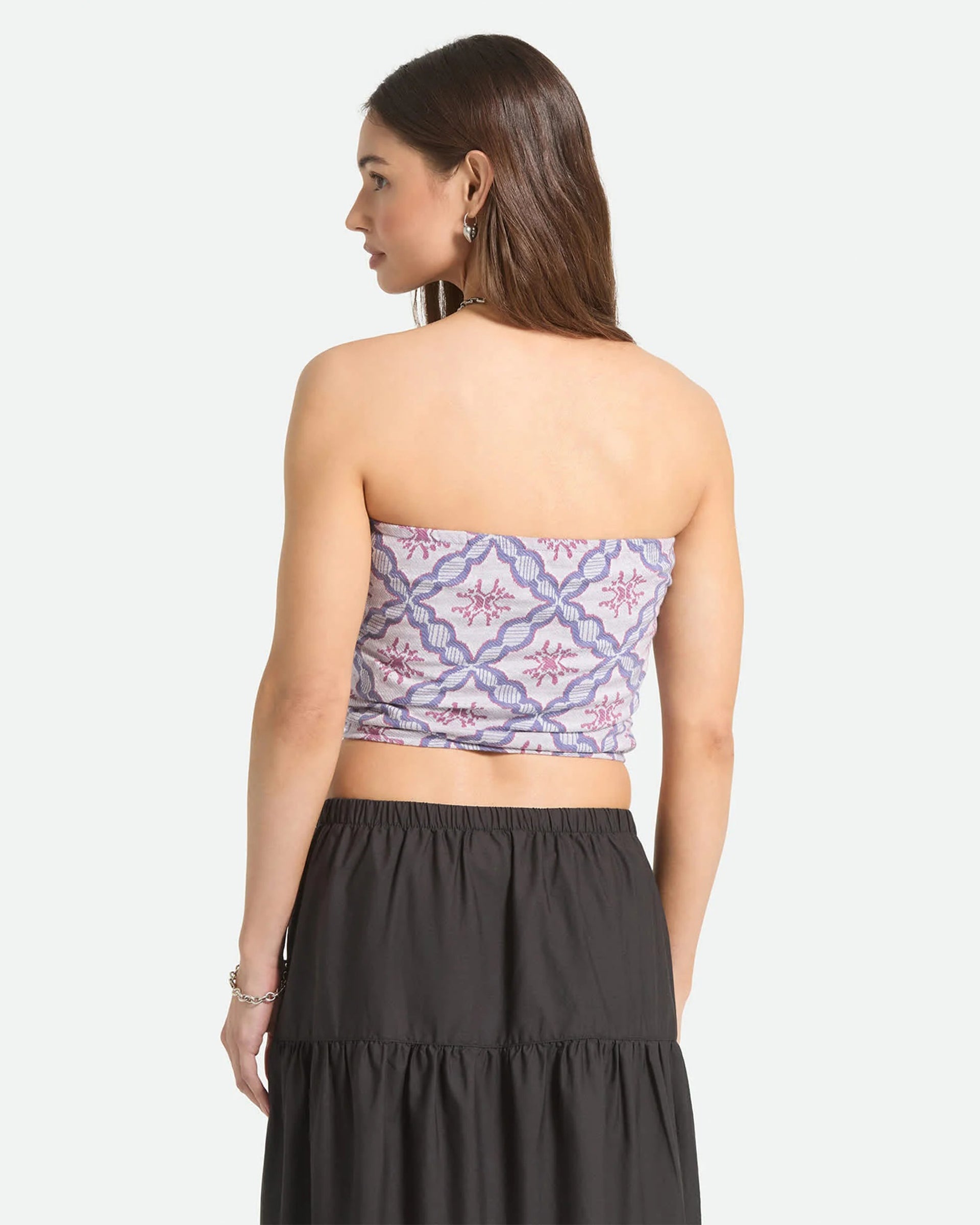 Brixton Women's Hot To Go Tube Top - Off White/Blue Tile