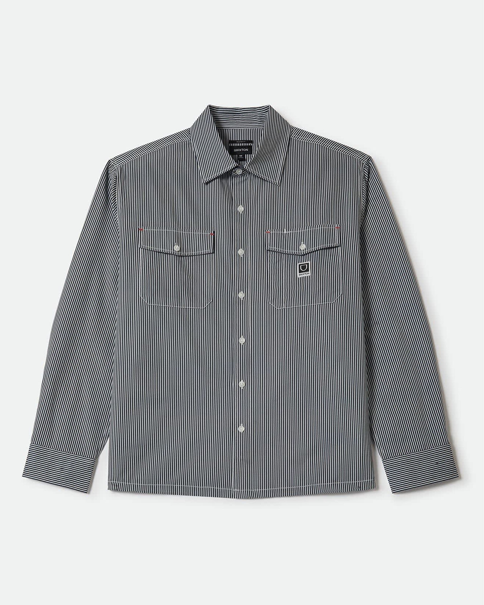 Brixton Journey Lightweight Long Sleeve Shirt - Navy/White Stripe
