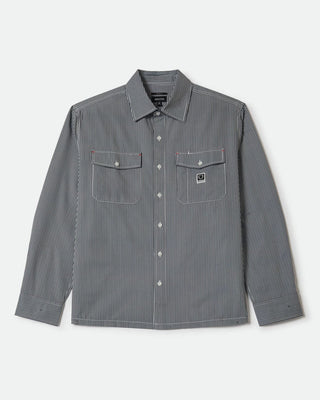 Brixton Journey Lightweight Long Sleeve Shirt - Navy/White Stripe