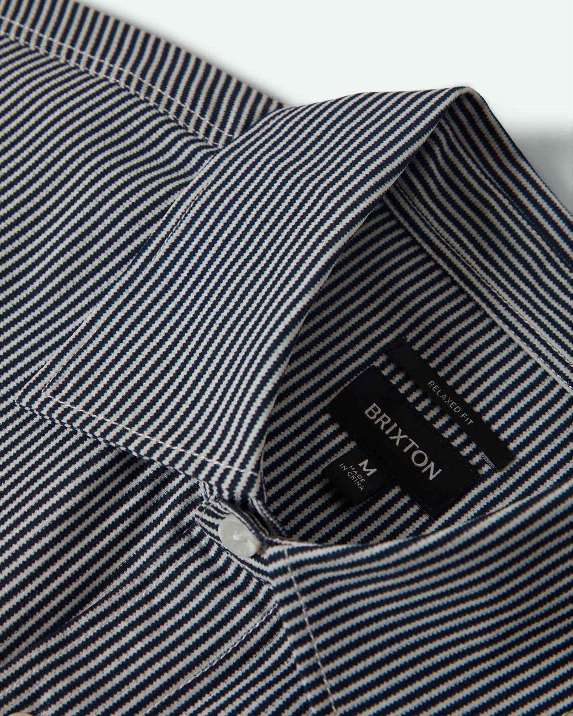Brixton Journey Lightweight Long Sleeve Shirt - Navy/White Stripe