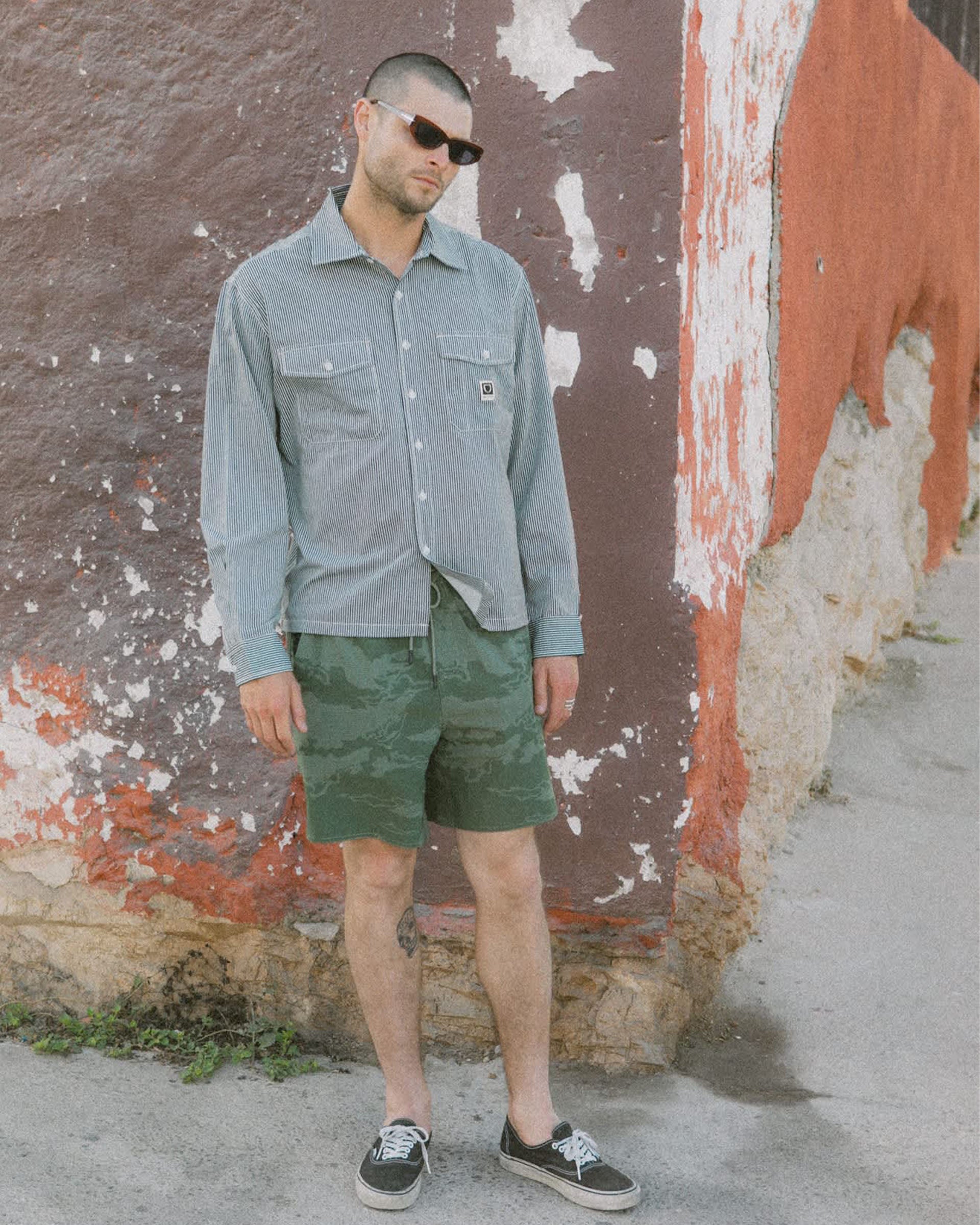 Brixton Journey Lightweight Long Sleeve Shirt - Navy/White Stripe