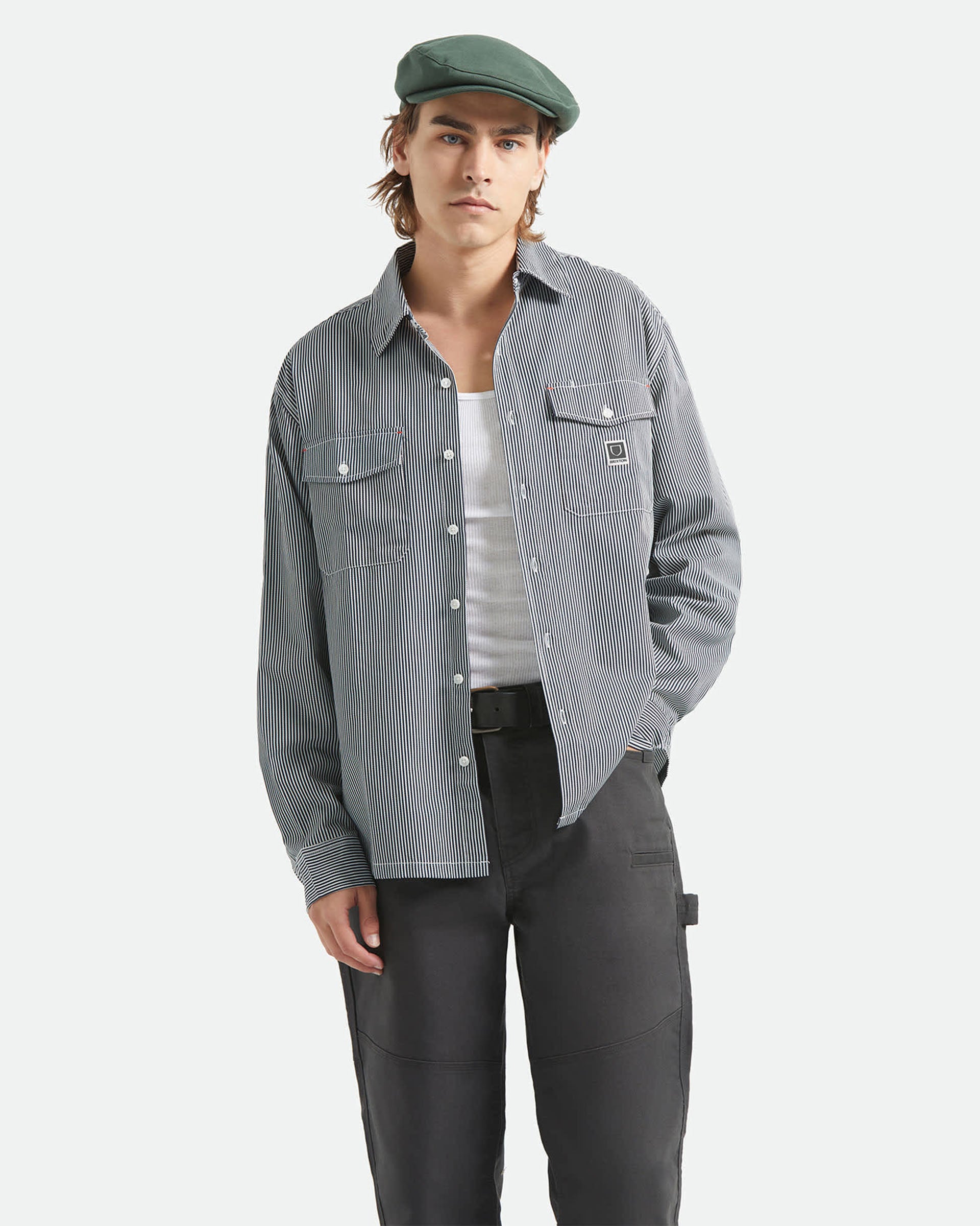 Brixton Journey Lightweight Long Sleeve Shirt - Navy/White Stripe