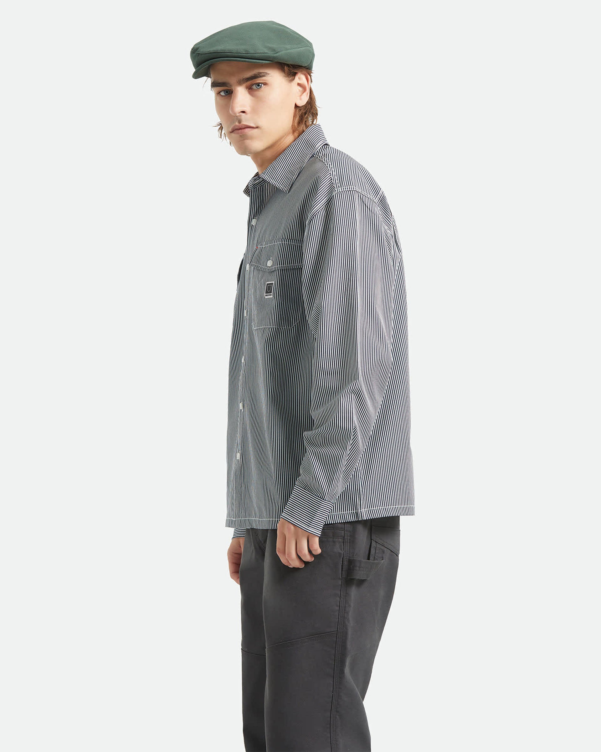 Brixton Journey Lightweight Long Sleeve Shirt - Navy/White Stripe
