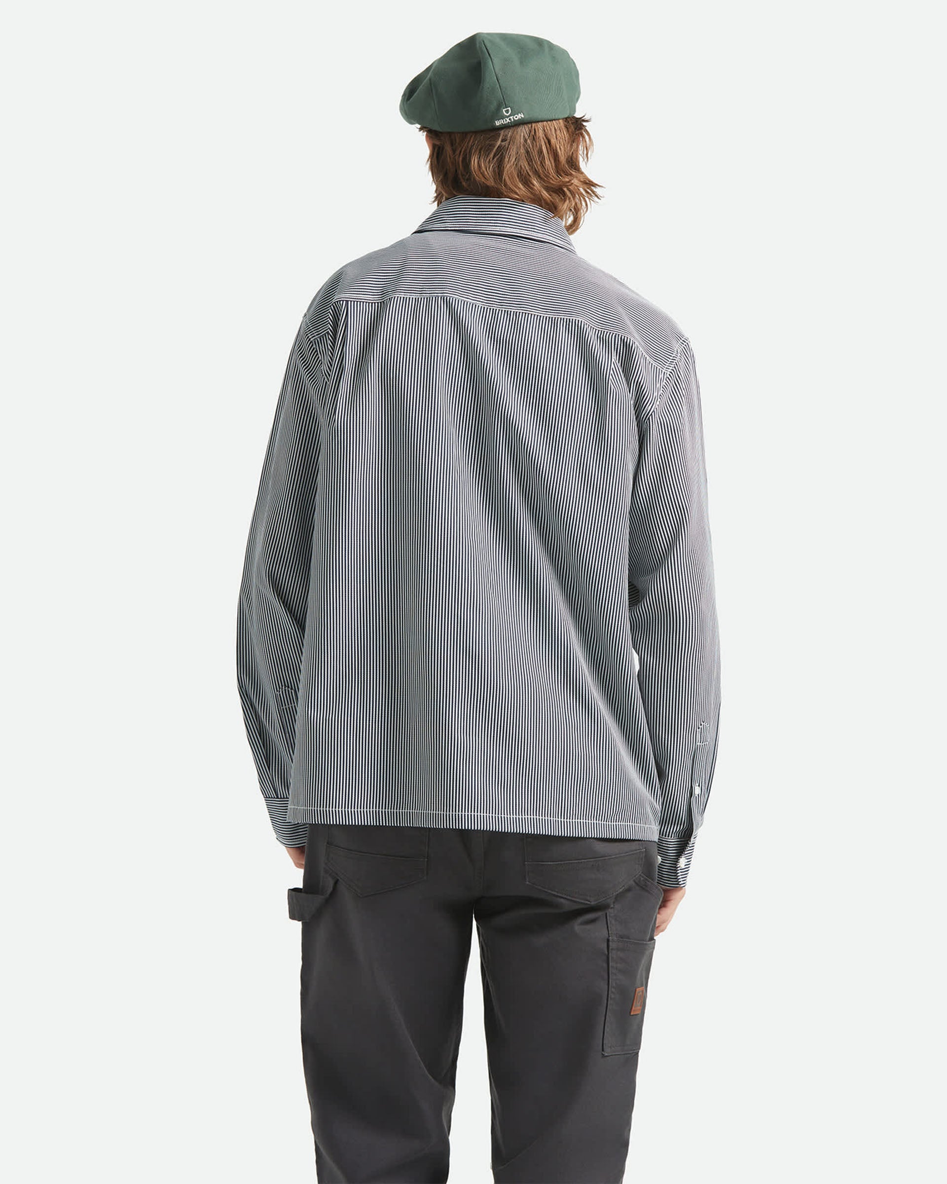 Brixton Journey Lightweight Long Sleeve Shirt - Navy/White Stripe