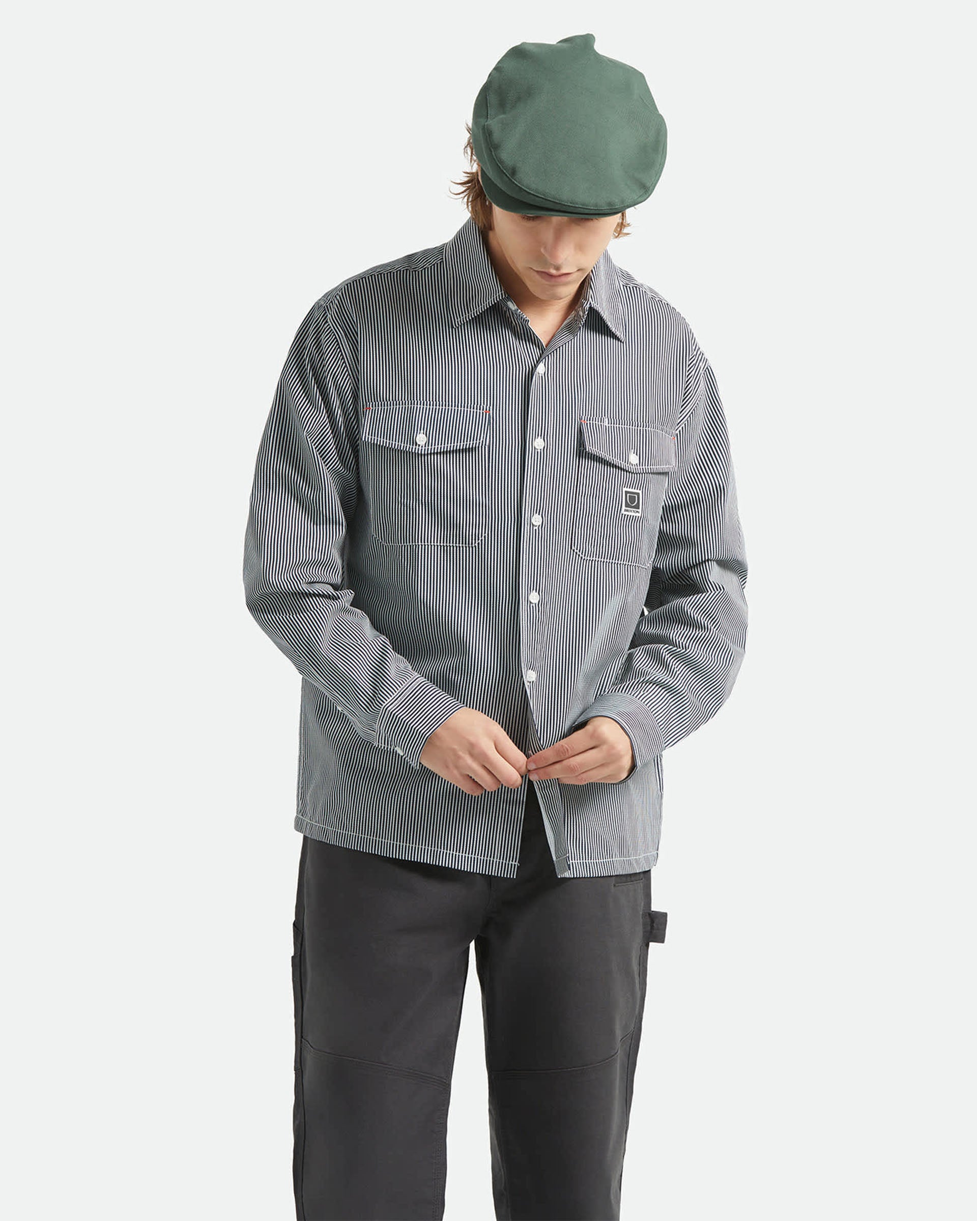 Brixton Journey Lightweight Long Sleeve Shirt - Navy/White Stripe
