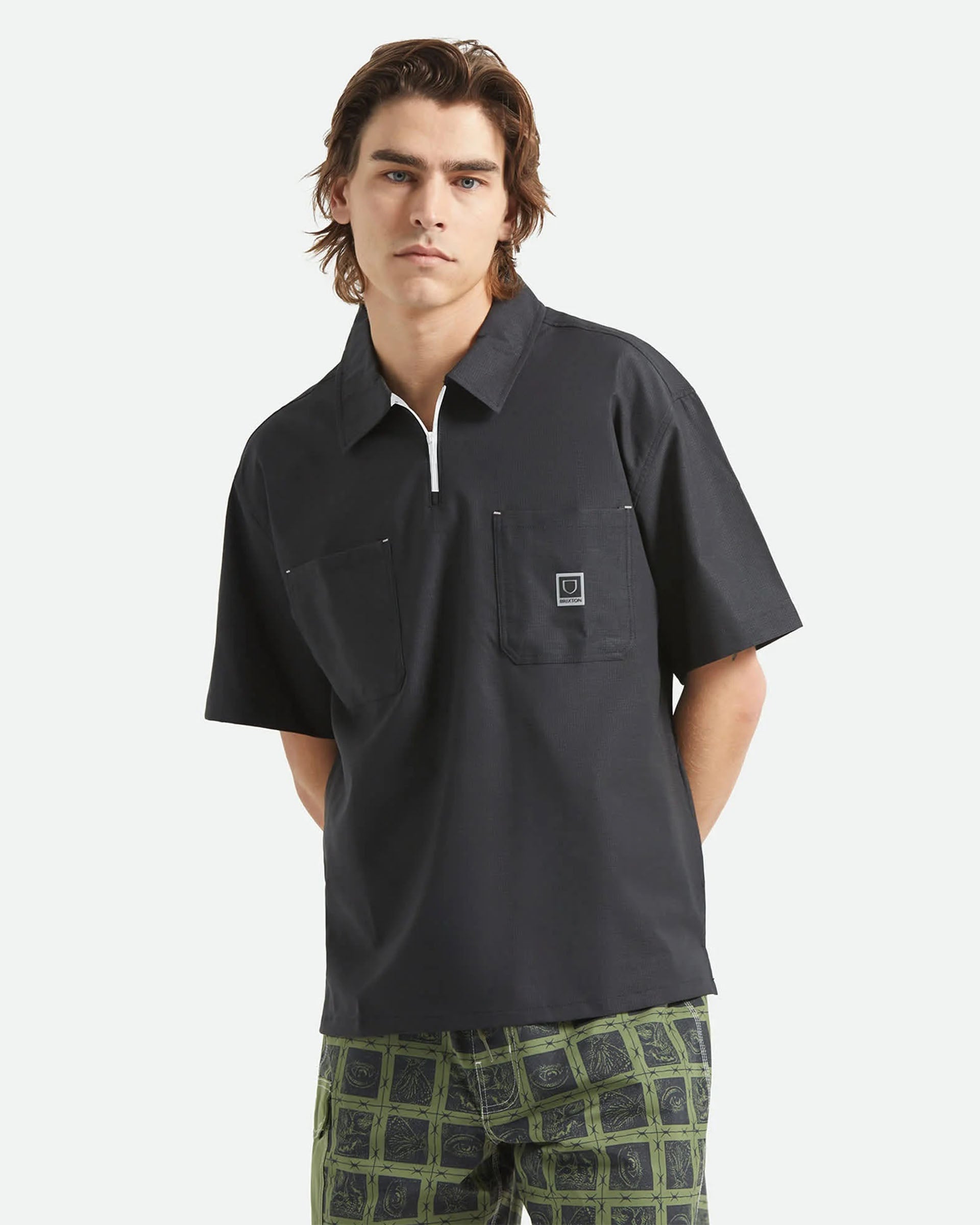 Brixton Journey Lightweight 1/2 Zip Cropped Shirt - Black